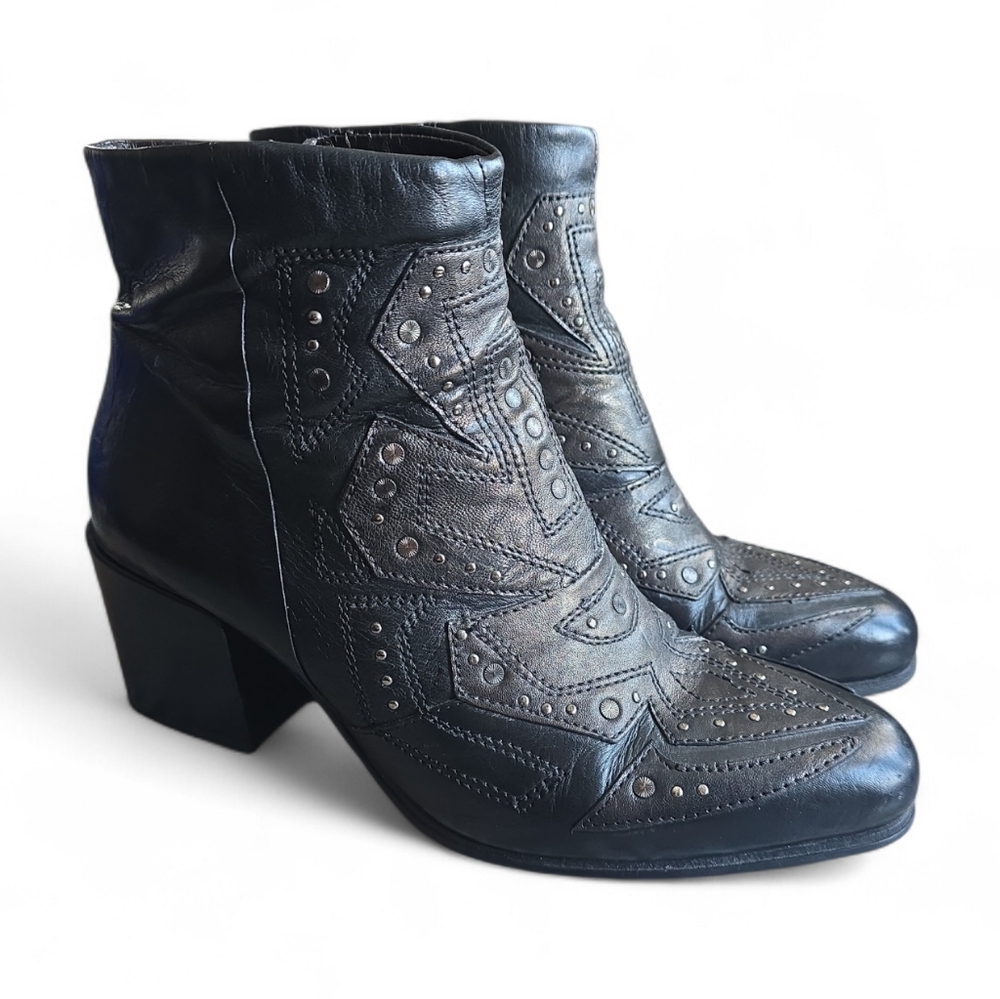 MJUS Leather Metallic Details Ankle Boots Block 2.5" Heel VGUC EU 41